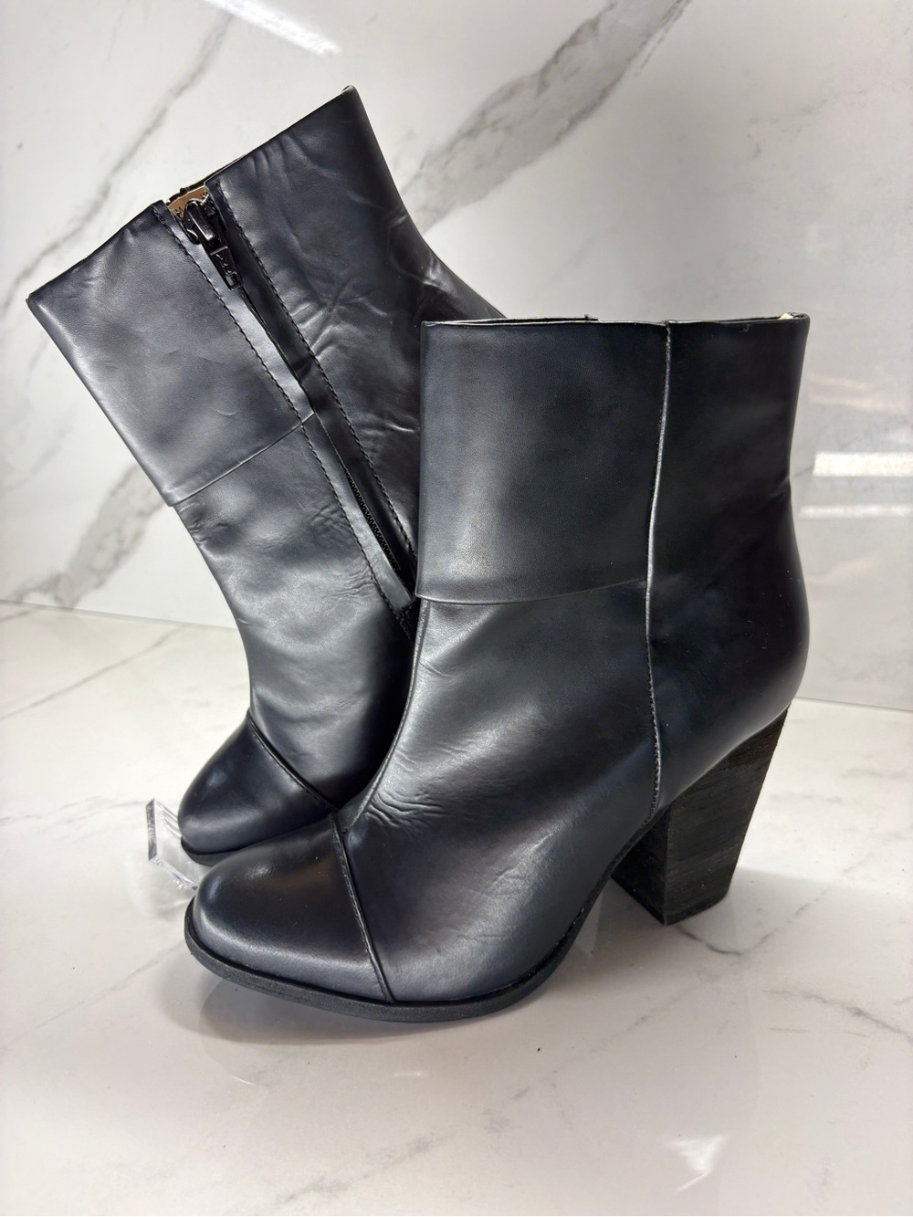 L.L. Bean Signature Black Leather Heeled Ankle Booties Size 6.5M